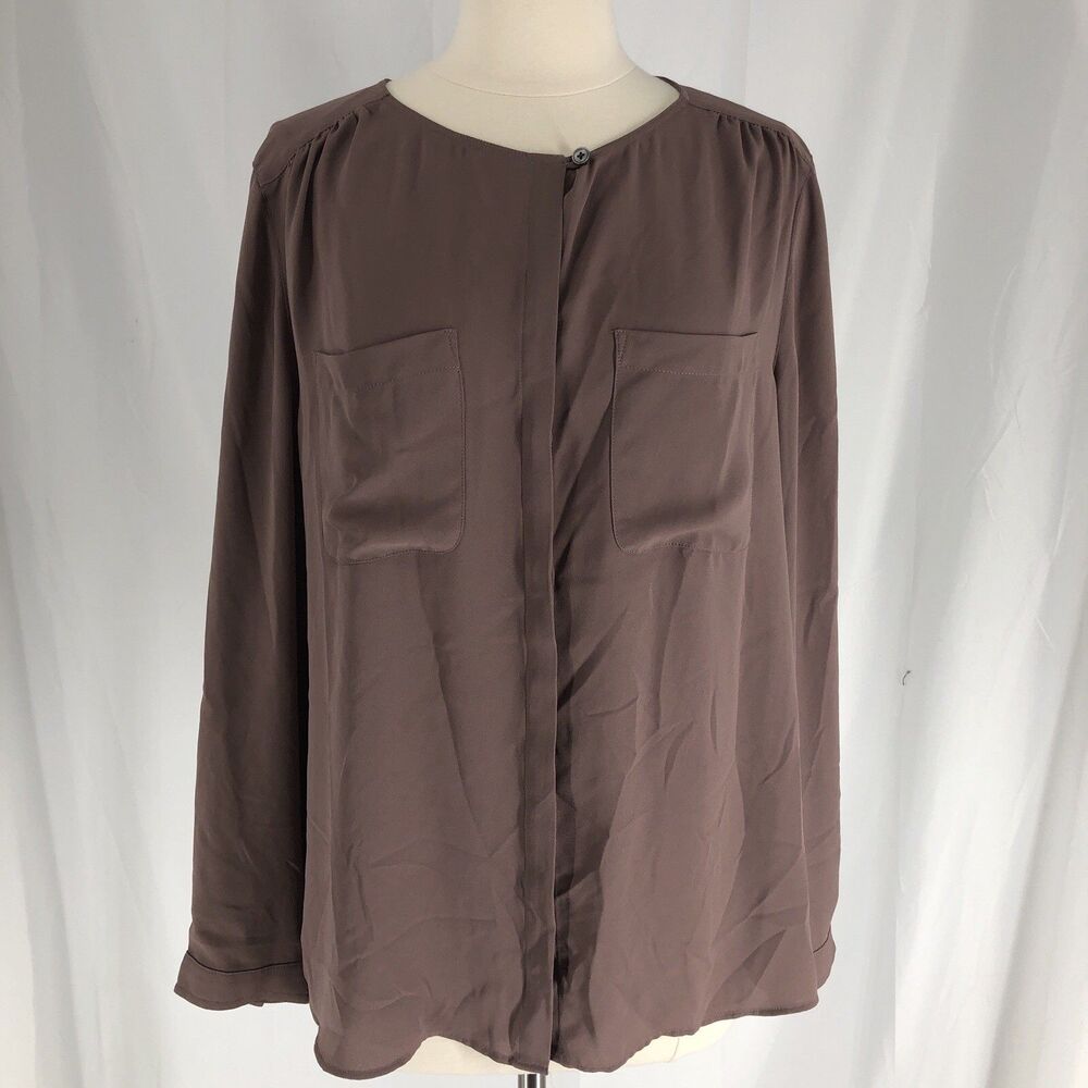 Ann Taylor LOFT Brown Long Sleeve Button Up Popover Blouse Large